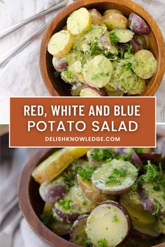 Red, White and Blue Potato Salad Creamer Potatoes, Blue Potatoes, Herb Dressing, Vegan Salad Recipes, Small Food Processor, Vegan Salad, Food For A Crowd, Healthy Side Dishes, Healthy Salads