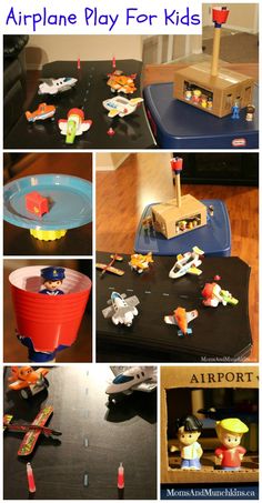 an airplane play for kids is shown in this collage