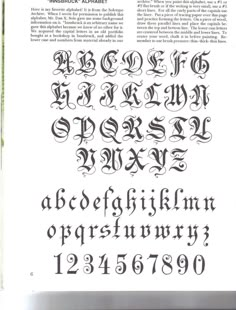 an old english type of calligraphy is shown in this book, with the letters and numbers