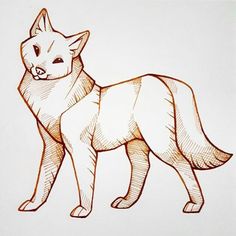 a drawing of a fox standing in front of a white background