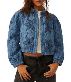 Free People Quinn Quilted Patchwork Button Front Long Sleeve Jacket | Dillard's Edgy Jacket, Long Sleeve Kids, Free People Jacket, Classic Jacket, Long Sleeves Jacket, Quilted Jacket, Button Placket, Stretch Denim, Blazer Jacket