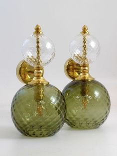 pair of green glass and gold plated earrings