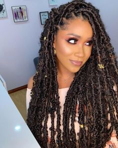 Locs Makeup, Chocolate Locs, Butterfly Braids, Butterfly Locs, Hair Charms, Twist Hair, Braids With Curls, Protective Style