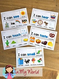 four printable i can read cards on a wooden table