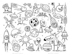 an image of cartoon aliens and space objects