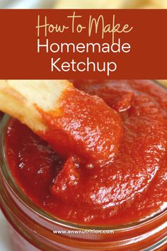 homemade ketchup in a glass jar with breadsticks sticking out of it