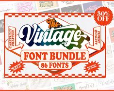 the vintage font bundle is on display in front of an assortment of different types of logos