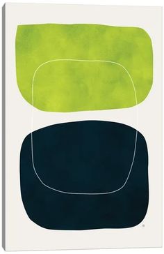 an abstract painting with green and black shapes on white background canvas art print by person