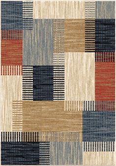 a multicolored rug with squares and stripes