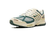 The Nike Air Pegasus 2K5 "Bicoastal" is a colorway of the retro running shoe that features cream and green accents.  The Air Pegasus 2K5 (2005) is a performance running shoe that was reissued in 2023 and 2024 as part of the Y2K sneaker trend.  Here, the upper features a Coconut Milk and Bicoastal mesh underlay with leather overlays in both colors.  Its distinctive lace “cage” assists in supporting the lacing system.  A Bicoastal Swoosh outlined in Coconut Milk appears on both sides.  Full-length Air cushioning provides a comfortable ride.  Release date: Summer 2024 Retro Running Shoes, Sneaker Trend, Nike Air Pegasus, Stadium Goods, Trending Sneakers, Green Accents, Running Shoe, Summer 2024, Coconut Milk