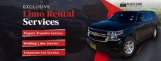 an advertisement for a limo rental service with the image of a black suv on it