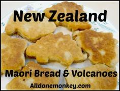 new zealand maori bread and volcanos on a plate with the words, new zealand