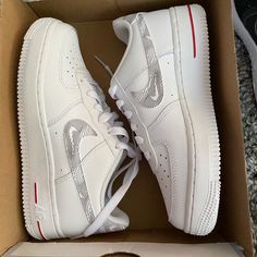 Nike Air Force Af 1 White University. Never Ever Worn. Size 3.5y. Fits Size 6 Women’s. Going For $115 On Goat Af 1 White, Trendy White Custom Synthetic Sneakers, Trendy White Custom Sneakers, Casual Nike Air Force 1 In University Red, Trendy White Synthetic Custom Sneakers, Nike Custom Sneakers In University Red, White And Red Air Force 1, Red Lace-up Nike Air Force 1, Nike Air Force 1 White Synthetic Shoes