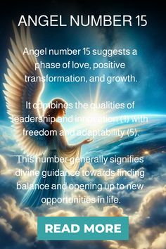 Inspirational poster on angel number 15 with text overlay detailing its significance, set against a backdrop of clouds and a feathered wing. 15 15 Angel Number Meaning, 14:14 Meaning Angel, 15:55 Angel Number Meaning, 08:08 Angel Number Meaning, 9:09 Angel Number Meaning, 20:02 Angel Number Meaning, Personal Values, Embracing Change