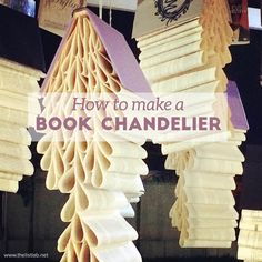 the words how to make a book chandelier hanging from strings