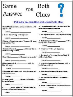 the same answer sheet for both clues and answers in this text box, which includes two questions