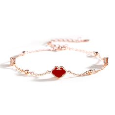 Women's Design Coin Sterling Sier Niche Red Agate Life Bracelets Elegant Red Chain Bracelet For Gift, Elegant Red Heart Bracelet For Gift, Elegant Red Heart Bracelet Gift, Elegant Red Bracelets For Friendship, Elegant Red Friendship Bracelets, Red Adjustable Crystal Bracelet For Valentine's Day, Adjustable Red Crystal Bracelet For Valentine's Day, Elegant Red Beaded Bracelets For Valentine's Day, Red Heart-shaped Elegant Charm Bracelet