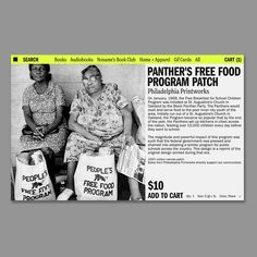 two women sitting next to each other with bags on their backs and the words panther's free food program patch