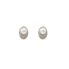 Product Description: The silver oval silhouette, embellished with glistening crystals and a pearl center, adds a touch of refined sophistication to your ensemble. The cool silver tone enhances the clean lines of the design, turning these earrings into a versatile statement piece that effortlessly complements any outfit Silver Pearl Earrings With Sparkling Stones For Formal Occasions, Formal Silver Pearl Earrings With Sparkling Stones, Classic Silver Oval Pearl Earrings, Elegant Silver Oval Pearl Earrings, White Gold Oval Pearl Earrings, Silver Oval Pearl Drop Earrings, Silver Oval Pearl Earrings, Elegant Oval White Gold Pearl Earrings, Clip Earring