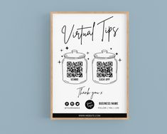 a poster with the words virtual tips on it and an image of a jar filled with qr code