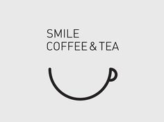 the words smile, coffee and tea are written in black on a white background with an image of a smiling face