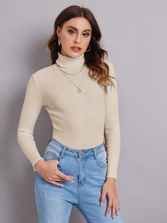 Turtleneck Ribbed Knit Sweater | EMERY ROSE Cheap Beige Winter Sweater, Cheap Beige Winter Tops, Cheap Trendy Fitted Sweater, Fair Skin Sweater Cream Color, Cheap Beige Stretch Sweater, Cheap Fitted Cream Sweater, Cheap Crew Neck Knit Top For Winter, Cheap Ribbed Long Sleeve Sweater, Cheap Long-sleeve Beige Sweater