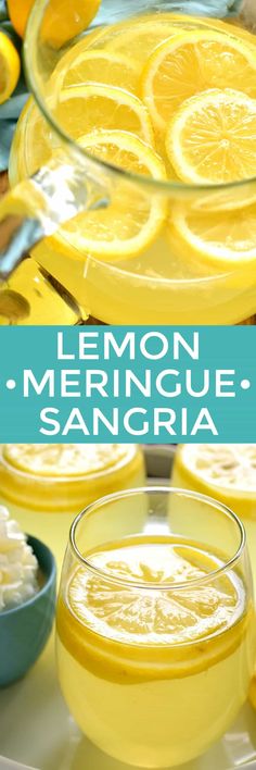 lemon meringue sanggria with sliced lemons in bowls on the side