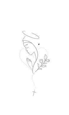 a black and white drawing of a flower with a cross in the middle, on a white background