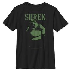 a black t - shirt with the words shrek on it and an image of a