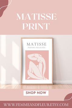 a pink poster with the words matissee on it and an image of a nude woman