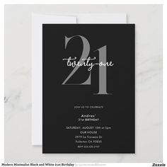 a black and white 21st birthday party card with the number twenty - one on it