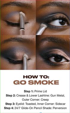 Eyeshadow Brushes Guide Cheat Sheets, Aesthetic Smokey Eye Makeup, Soft Eyeshadow Tutorial, Smokey Eye Hooded Eyes Tutorials, Black And Gold Makeup Looks Smokey Eye, Eyeshadow How To, Grunge Eyeshadow Tutorial, Eye Shadow Hooded Eyes, Smokey Eye Makeup For Brown Eyes