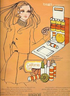 60s Illustration, Vintage Makeup Ads, Makeup Ads, Retro Makeup, Fashion Illustration Vintage, Retro Beauty, California Girl, Swinging Sixties, Beauty Ad