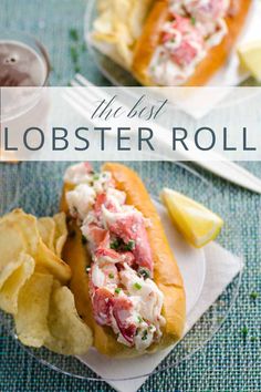 lobster roll with potato chips and dipping sauce