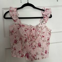 Never Worn - Pink Floral Corset Tank Top. Button Up With A Tie At The Top From Amazon! Pink Floral Corset, Floral Corset Top, Corset Tank Top, Floral Corset, At The Top, Wear Pink, Corset Top, Pink Floral, Pink Ladies