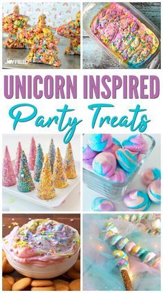 unicorn inspired party treats with text overlay