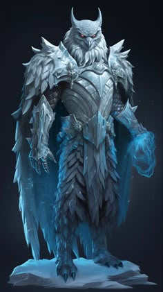 an ice monster standing in the snow with his hands on his hips and one hand on his hip