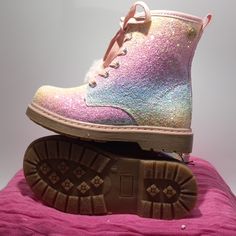 Nwt Excellent Condition Rainbow Glitter Throughout Boot Girls Cute Rose Pink Laces Very Fashionable 4 The Next Bday Party Offers Welcomed Glitter Combat Boots, Sparkly Boots, Toddler Winter Boots, Grey Leather Boots, Girls Rain Boots, Fuzzy Boots, Gold Boots, Sequin Boots, Glitter Boots