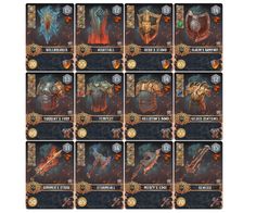 a bunch of cards with different types of armor on each one and the other side