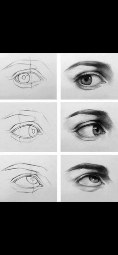 the steps to draw an eye with different angles and shapes for each individual's eyes