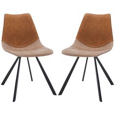 two brown chairs with black metal legs