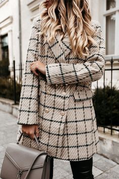 Plain Jacket, Woolen Coat Woman, Plaid Wool Coat, Double Breasted Overcoat, Annual Sale, Beige Plaid, Plaid Coat, Oversized Coat, Long Sleeves Coats