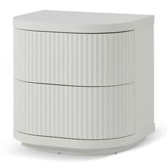 a white cabinet with two drawers on the top and bottom, against a white background