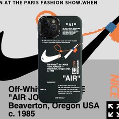 an advertisement for the nike air jordan phone case is displayed in front of a black and white background