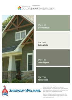 the color scheme for this house is gray and has white trim, with brown accents