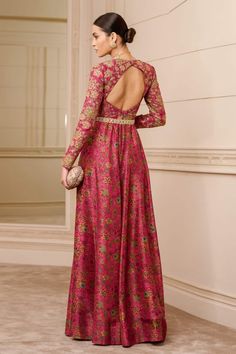 Buy Fuchsia Silk Dupion Print Floral Pattern Sweetheart Chintz Jumpsuit For Women by Tarun Tahiliani Online at Aza Fashions. Ethnic Jumpsuit, Lehenga Designs Simple, Be Design, Anarkali Dress Pattern, Dresses Design