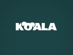 the word koala written in white on a dark green background with an animal silhouette