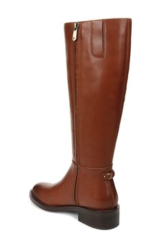 Signature logo hardware enriches the heel counter of a knee-high leather boot balanced by a plain toe and stacked block heel. 1 3/4" heel; 1/2" platform; 15 1/2" shaft; 15 1/2" calf circumference (size 8.5) Leather upper/synthetic lining and sole Imported Classic Tall Boots, Classic Cognac Heeled Boots For Work, Classic Tall Leather Boots, Classic Cognac Boots For Office, Classic Brown Knee-high Boots For Office, Classic Leather Knee-high Boots, Classic Brown Knee-high Boots For Work, Brown Tall Work Boots, Classic Tall Leather Knee-high Boots