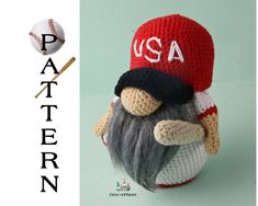 a crocheted baseball cap with a beard and hat on it, next to a baseball