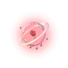 a pink ring with a rose on it in the middle of some stars and circles